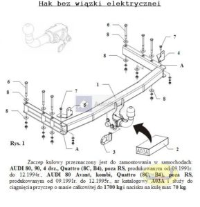 Hak holowniczy AUDI 80 4 drz, Quattro, B4 09.1991 / 11.1994