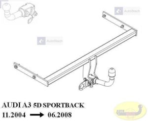 Hak holowniczy AUDI A3 5 drz. Sportback 11.2004 / 06.2008 Hak automatyczny wypinany poziomo