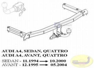 Hak holowniczy AUDI A4 B5 4 drz. Quattro 11.1994/10.2000 Hak automatyczny wypinany poziomo