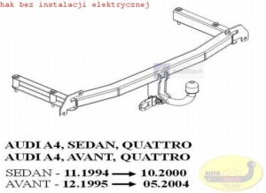 Hak holowniczy AUDI A4 B5 4 drz. Quattro 11.1994/10.2000