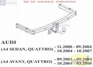 Hak holowniczy AUDI A4 B6 4 drz. Quattro 11.2000/09.2004