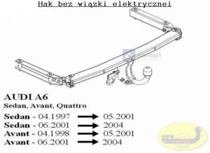 Hak holowniczy AUDI A6 (4B,C5) 4 drz, Quattro 04.1997/05.2004