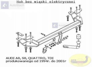 Hak holowniczy AUDI A8 S8 4 drz. Quattro, TDI, 1994/2001