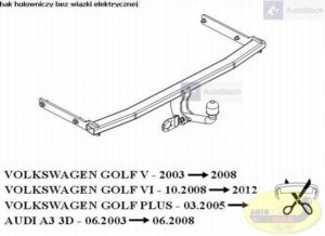 Hak holowniczy AUDI A3 3 drz. 06.2003 / 06.2008