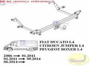 hak holowniczy FIAT DUCATO L4, L5 zabudowany-blaszak (dotyczy wiązki: bez czujników cofania) 06.2006 / 01.2011