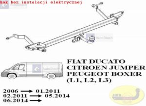 hak holowniczy FIAT DUCATO L1, L2, L3 zabudowany-blaszak (dotyczy wiązki: bez czujników cofania) 06.2006 / 01.2011