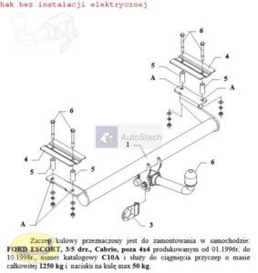 hak holowniczy FORD ESCORT 3/5 drz. Cabrio , poza 4x4 01.1996 / 10.1998 AUTOMAT