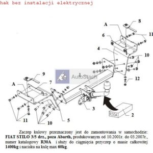 hak holowniczy FIAT STILO 3/5 drz. poza Abarth 10.2001 / 03.2007 AUTOMAT