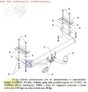 hak holowniczy FORD ESCORT 3/5 drz. Cabrio , poza 4x4 10.1992 / 12.1995 AUTOMAT