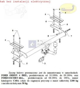 hak holowniczy FORD ESCORT 4 drz. 10.1990 / 12.1995 AUTOMAT