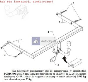 hak holowniczy FORD FOCUS II 4 drz. (Mk2) 05.2005 / 02.2011 AUTOMAT