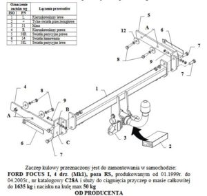 hak holowniczy FORD FOCUS I 4 drz. (Mk1) 01.1999 / 04.2005 poza RS AUTOMAT