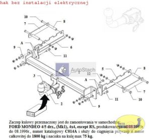 hak holowniczy FORD MONDEO 4/5 drz Mk1 też 4x4 , 03.1993 / 08.1996 poza RS AUTOMAT