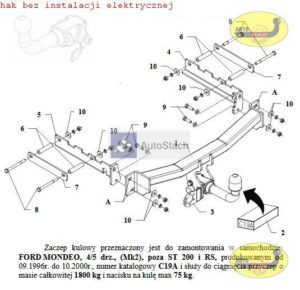 hak holowniczy FORD MONDEO 4/5 drz Mk2 09.1996 / 10.2000 poza ST 200 i RS AUTOMAT