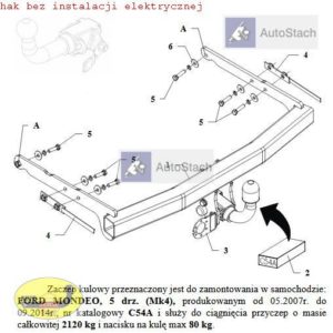 hak holowniczy FORD MONDEO 5 drz Mk4 05.2007 / 09.2014 AUTOMAT