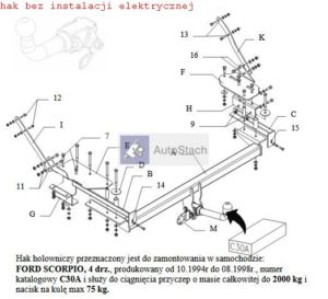 hak holowniczy FORD SCORPIO 4 drz. 10.1994 / 08.1998 AUTOMAT