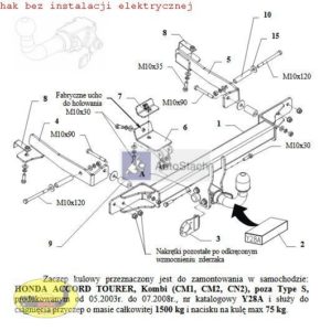 hak holowniczy HONDA ACCORD Kombi 05.2003 / 07.2008 (CM1, CM2, CN2), poza Type S AUTOMAT