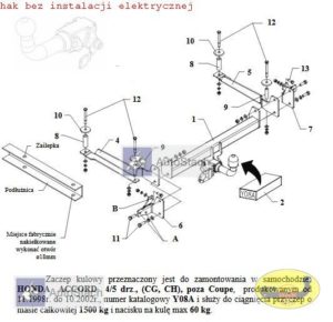 hak holowniczy HONDA ACCORD 4/5 drz. 11.1998 / 10.2002 (CG, CH), poza Coupe AUTOMAT